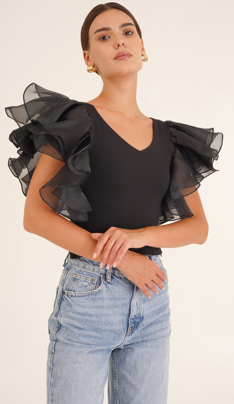 Black 2024 frilly top