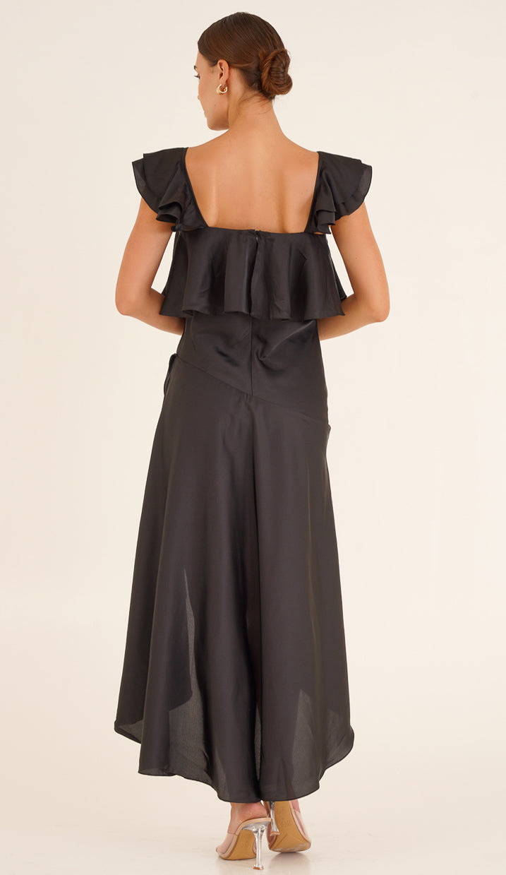 Nora Black Satin Dress