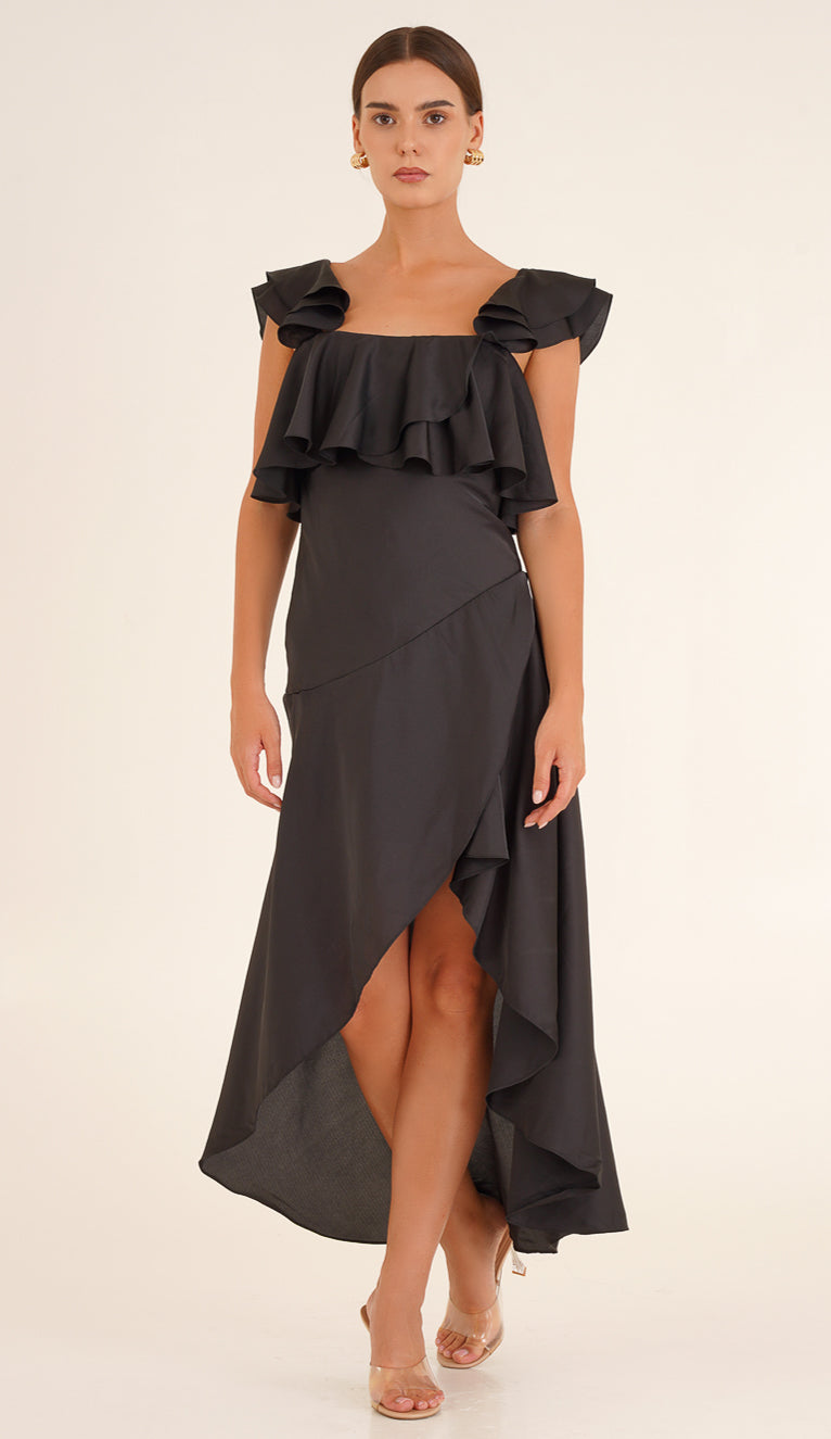 Nora Black Satin Dress