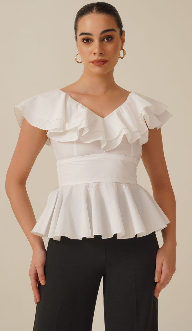 Cathy White Peplum Top