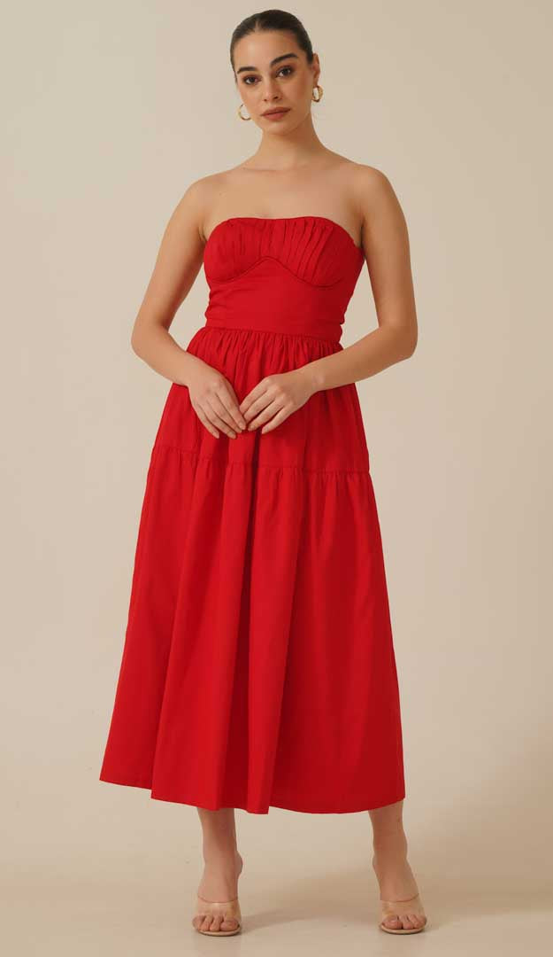 Ruth Red Poplin Dress