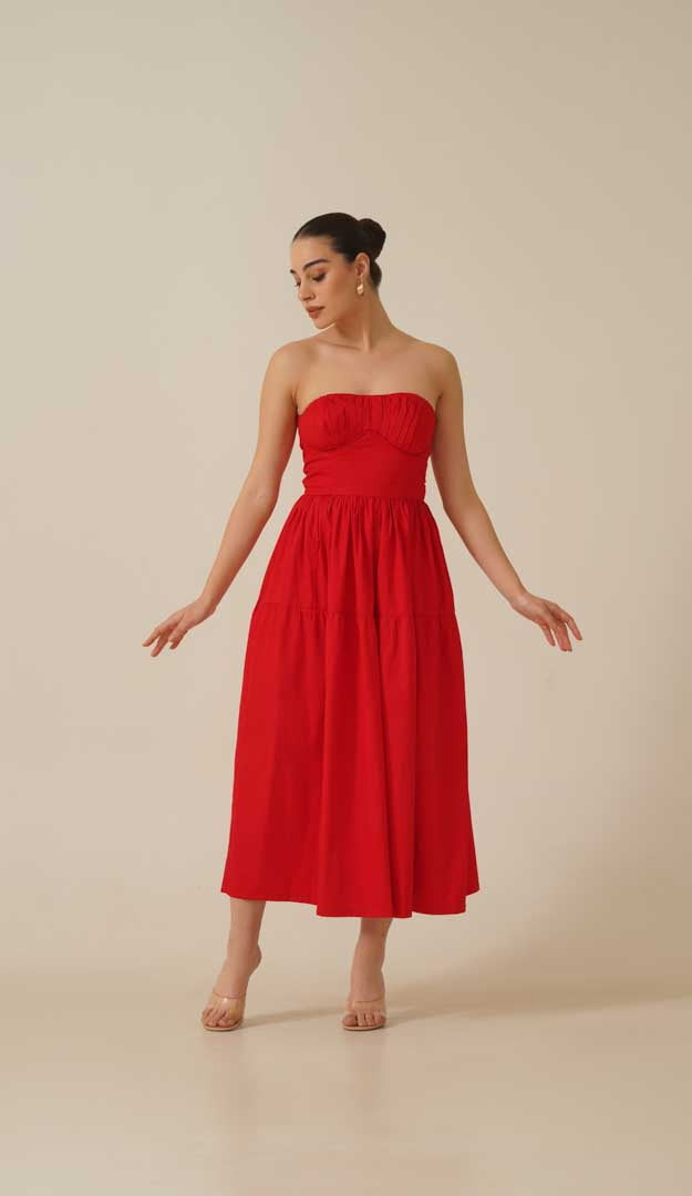 Ruth Red Poplin Dress