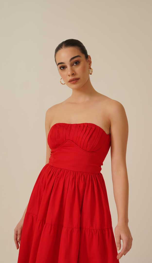 Ruth Red Poplin Dress