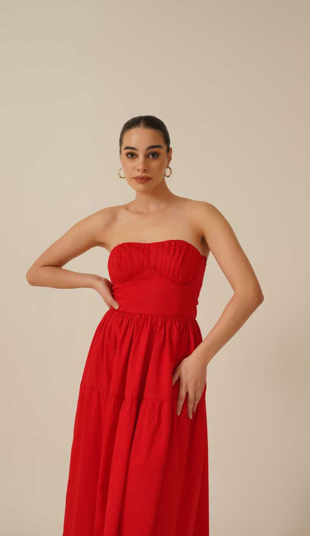 Ruth Red Poplin Dress