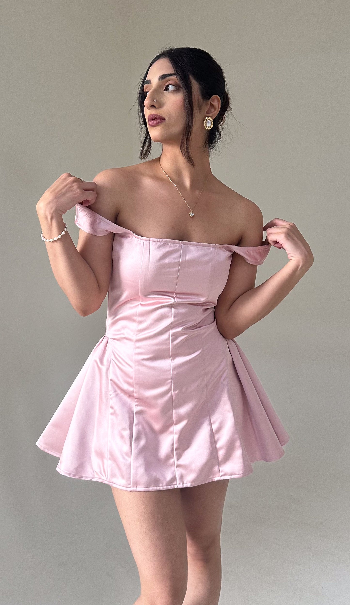 Aspen Satin Flare Dress in Pink