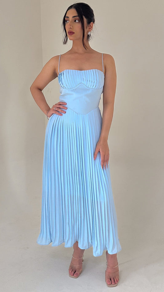 Julia Pleated Dress in Powder Blue