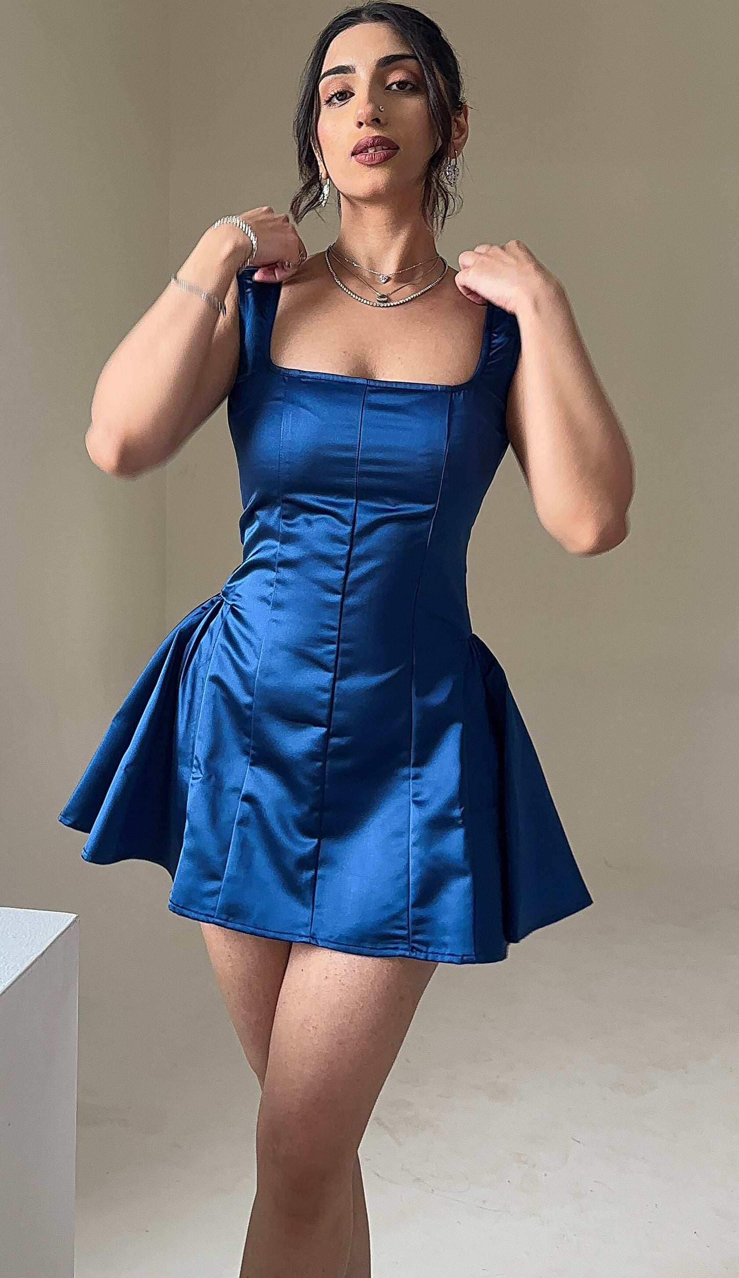 Aspen Satin Flare Dress in Teal